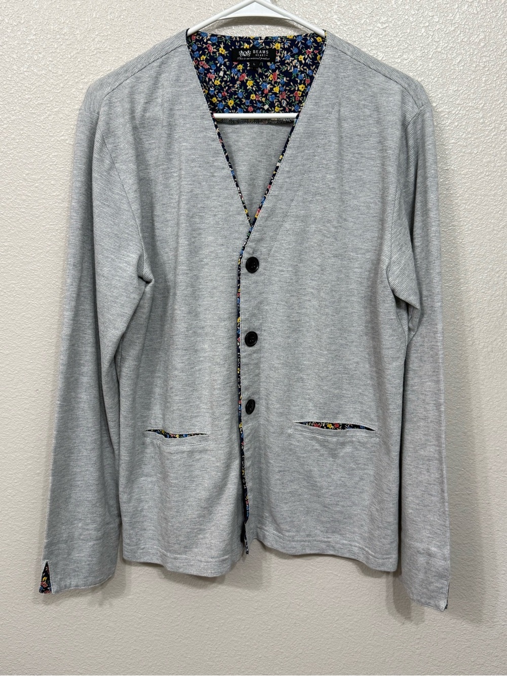 BEAMS HEART Japanese Brand Gray Floral Button Cardigan Jacket L